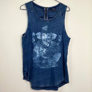 LUCKY BRAND Sleeveless Blue Ganesh Print Tank Top w/Back Zipper Women's Large